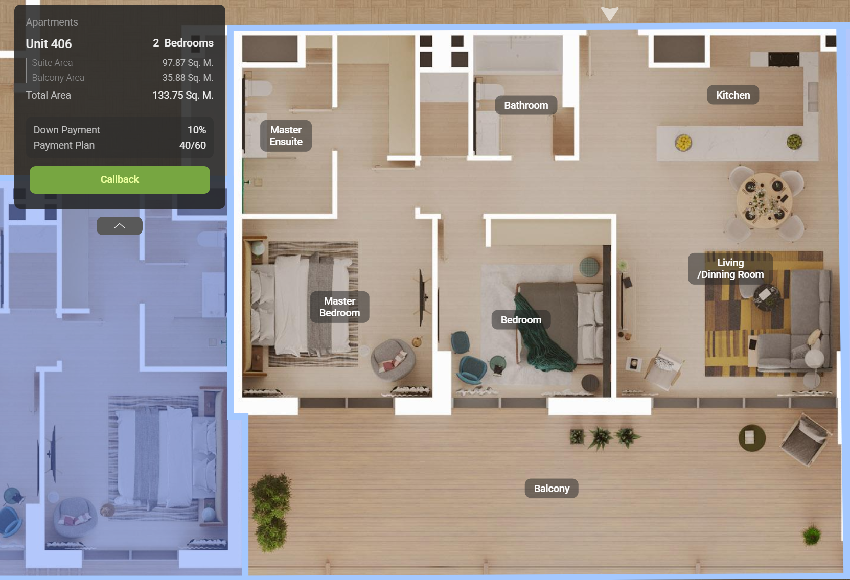 2 bedroom apartment virtual tour at Grove Beach Views Saadiyat Grove Abu Dhabi with premium finishes and open spaces.